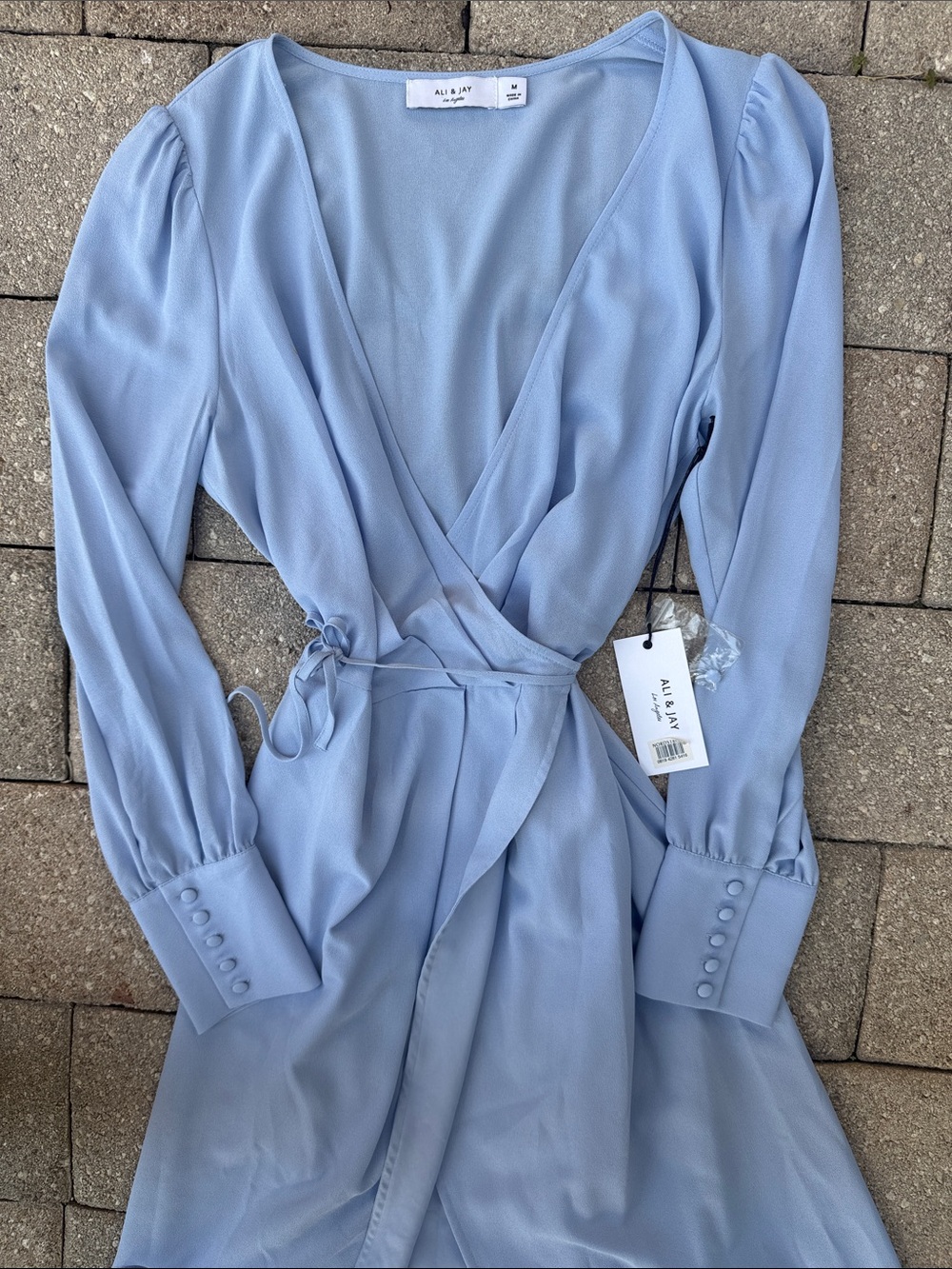 ALI & JAY Powder Blue Wrap Midi Dress with Long Sleeves - Picture 2 of 5